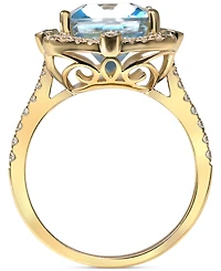 Blue Topaz (6 ct. t.w.) & Diamond (1/2 ct. t.w.) Cushion Halo Ring in 14k Gold