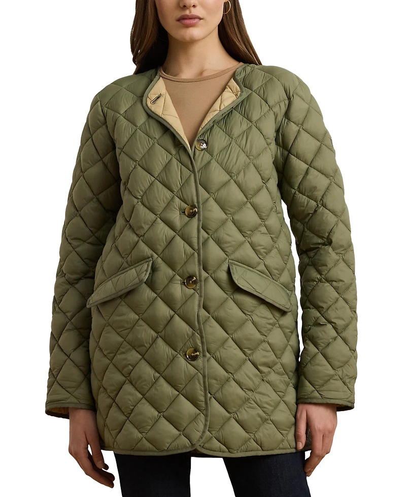 Lauren Ralph Women's Button-Front Collarless Coat