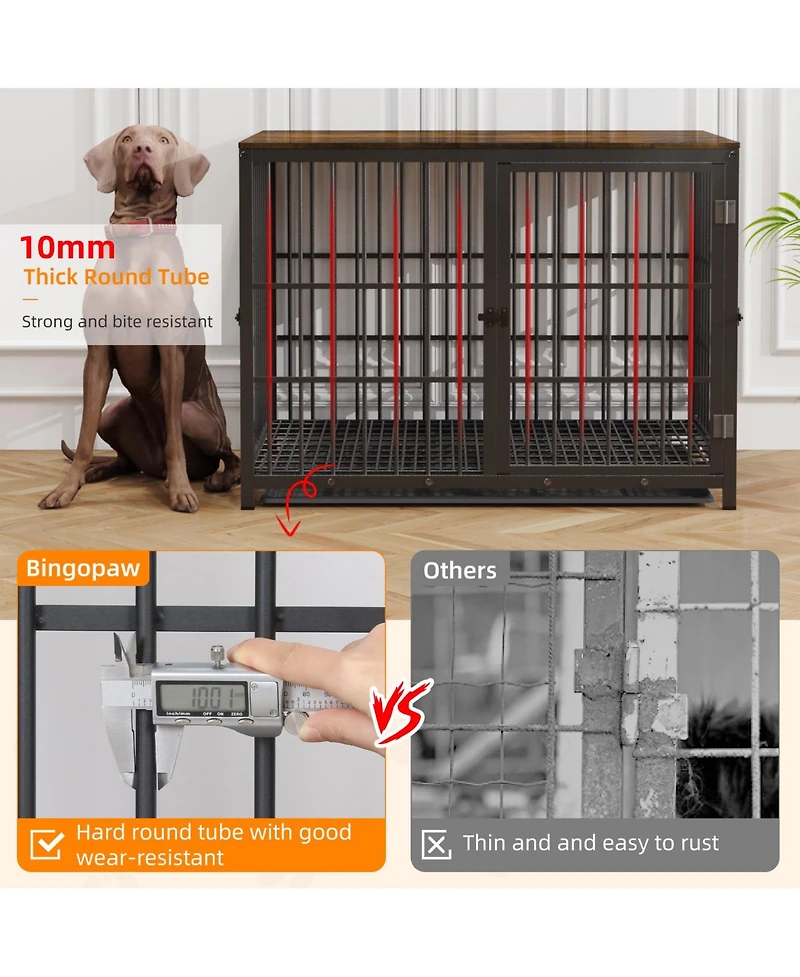 Bingopaw Furniture Style Wooden Dog Crate Pet Kennel End Table with Three Doors and Tray