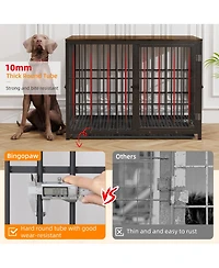 Bingopaw Furniture Style Wooden Dog Crate Pet Kennel End Table with Three Doors and Tray