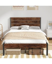 Slickblue Modern Farmhouse Platform Bed Frame - Rustic Style with Sleek