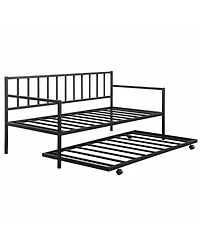 Metal Daybed Frame with Roll-Out Trundle for Space-Saving Guest Accommodation