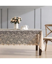 Hlc.me Harper Floral Lace Fabric Tablecloth, Lace Fabric Table Cloth for Rectangle Tables, Wrinkle Resistant Tablecloth, Patterned Scalloped Tableclot