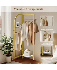 Unho Gold Metal Corner Coat Rack: Garment Rack with 2 Shelves Storage Hanging Clothes