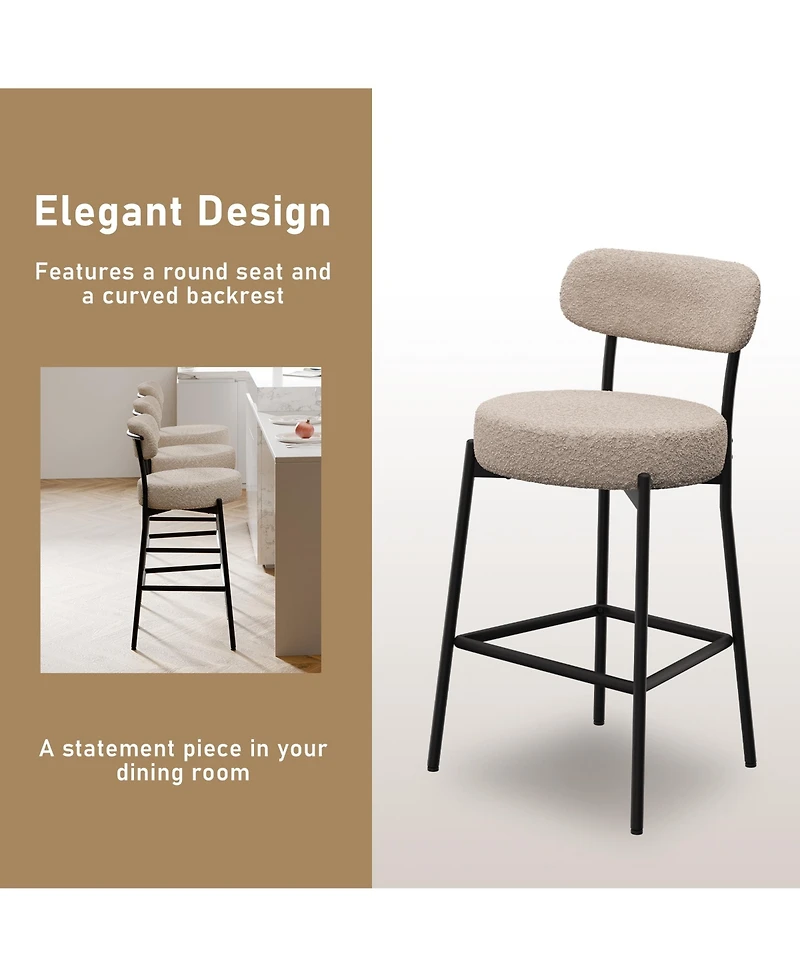 Dyhome Bar Stools Set of 3, 27 Inches Counter Height Kitchen Bar Stools with Back, Modern Metal Tall Bar Stools for Kitchen Island