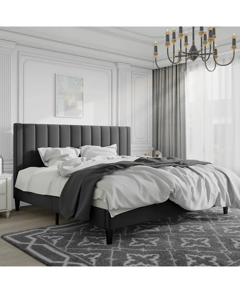 Velvet Upholstered Platform Bed Frame with Headboard – Modern Wood Slats, No Box Spring Needed
