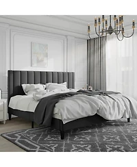 Velvet Upholstered Platform Bed Frame with Headboard – Modern Wood Slats, No Box Spring Needed