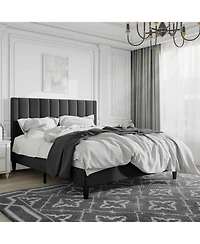 Velvet Platform Bed Frame with Headboard – Soft Upholstery, Wood Slats, and Durable Structure for Home Bedroom