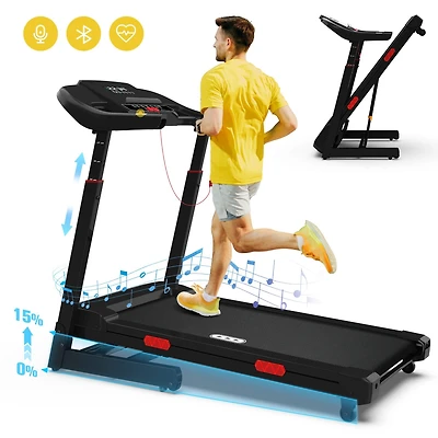 Redliro Foldable Treadmill, 15% Auto Incline, 350 lb Capacity, Bluetooth, Voice Control, Heart Rate Monitor, for Home & Officel