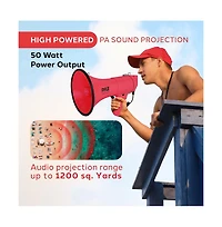 Pyle 50-Watt Portable Megaphone with Siren, MP3 Input, Automatic Siren, Shoulder Strap, Lightweight