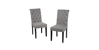 Slickblue Set of 2 Linen Button Tufted Dining Chair with Wood Legs