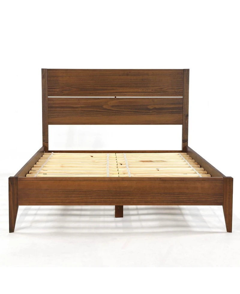 Slickblue Mid-Century Slatted Platform Bed - Stylish Wooden Frame with No Box Spring Required