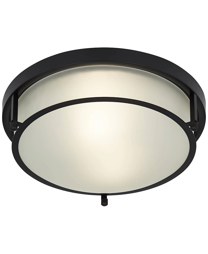 Possini Euro Design Encina 13" Modern Industrial Flush-Mount Ceiling Light Fixture Kitchen Foyer Hallway Round Black White Glass