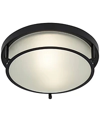 Possini Euro Design Encina 13" Modern Industrial Flush-Mount Ceiling Light Fixture Kitchen Foyer Hallway Round Black White Glass