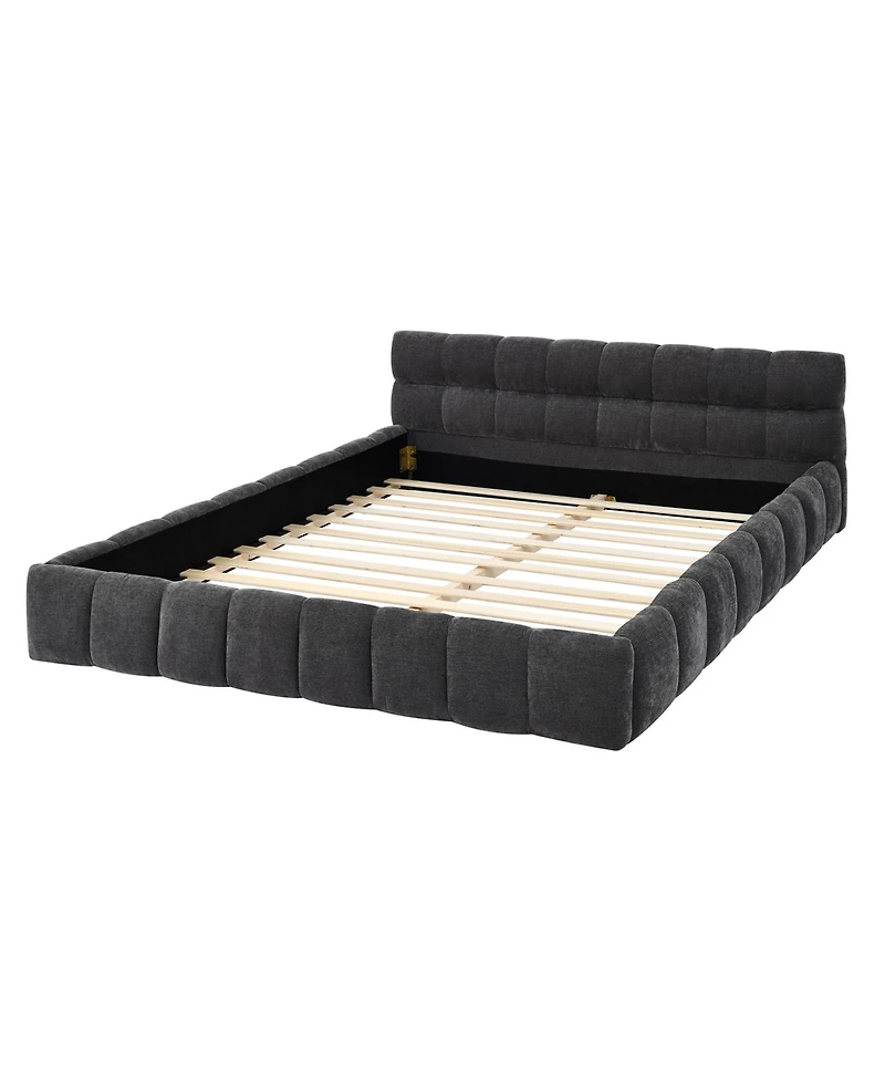 Dyhome Full Bed Frame with Led Lights and 4 Storage Drawers, Upholstered Platform Led Bed Frame Full Size with Charging Station Button Pu Leather Head
