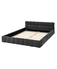 Dyhome Full Bed Frame with Led Lights and 4 Storage Drawers, Upholstered Platform Led Bed Frame Full Size with Charging Station Button Pu Leather Head