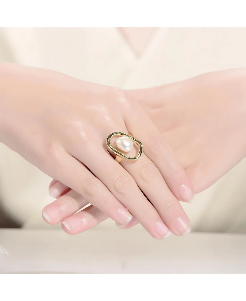 Sterling Silver 14K Gold Plated with Genuine Freshwater Pearl Ring