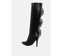 Chinkara Sheer Big Rose Detail Long Boots