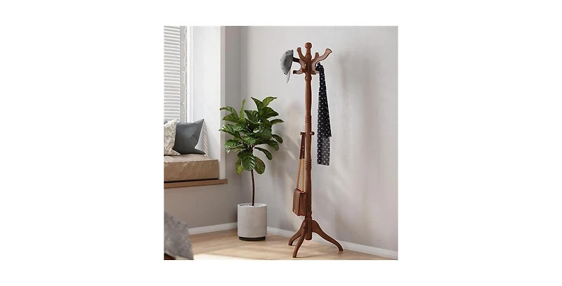 Solid Wood Coat Rack Stand – Traditional Hall Tree with Multiple Hooks for Entryway or Bedroom