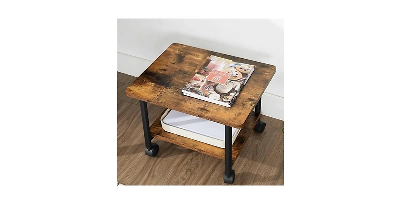 Slickblue Industrial Printer Stand Cart with Metal Frame and Wood Top - Storage with Bottom Shelf