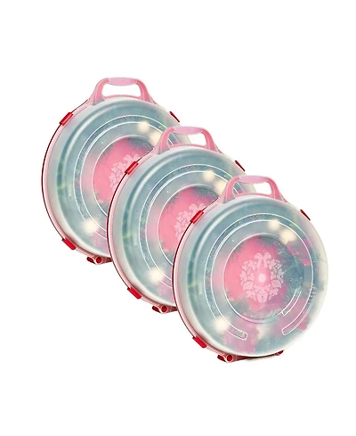 Homz 24 Inch Seasonal Holiday Christmas Plastic Wreath Storage Box, Red Set of 3