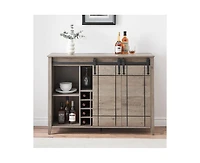 gaomon Wine Bar Cabinet,47" Farmhouse Coffee Bar Cabinet with Sliding Barn Door, Buffet Sideboard Cabinet with 16 Bottle Wine Rack for Dining, Living
