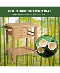 Gouun Bamboo Kitchen Trolley Cart with Tower Rack and Drawers