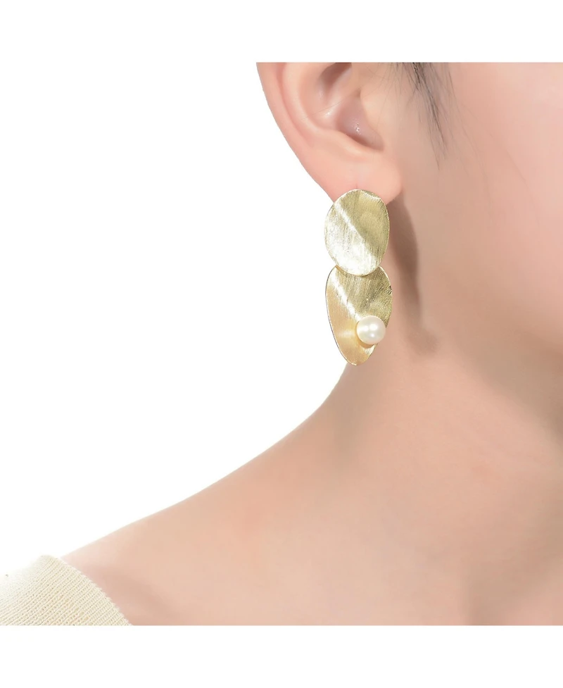 Sterling Silver 14K Gold Plated with Genuine Freshwater Pearl Unique Earrings