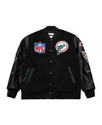 Mitchell & Ness Men's Black Miami Dolphins Blackout Collection Vintage Logo Full-Snap Varsity Jacket