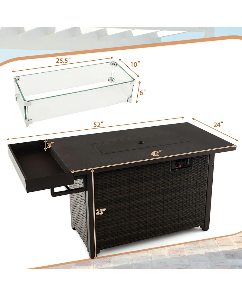 Gouun 52 Inches Outdoor Wicker Gas Fire Pit Propane Fire Table with Cover
