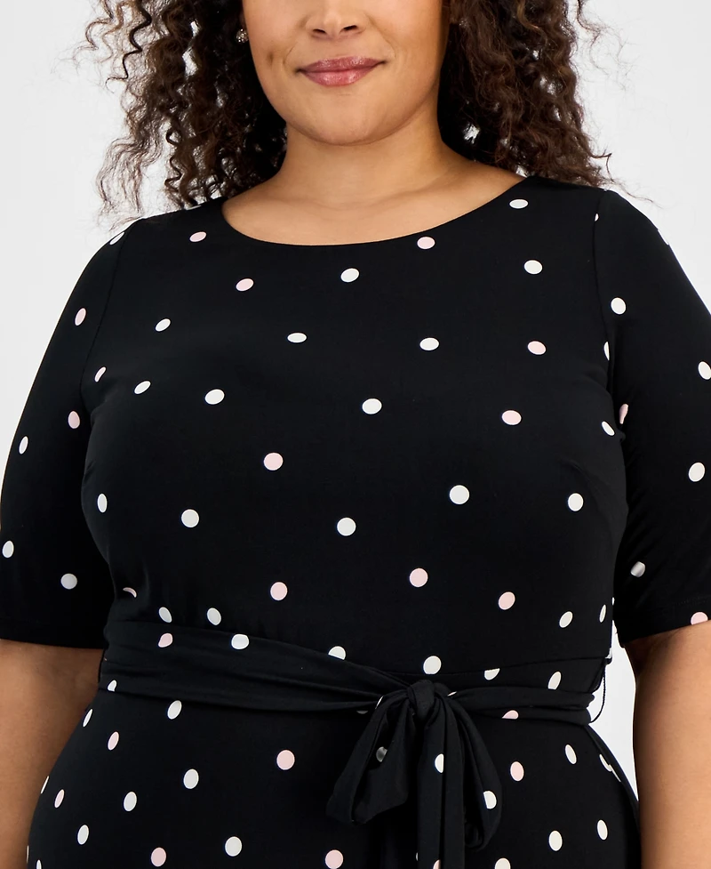 Kasper Plus Size Printed Tie-Waist Midi Dress