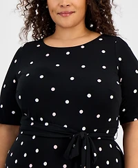 Kasper Plus Size Printed Tie-Waist Midi Dress