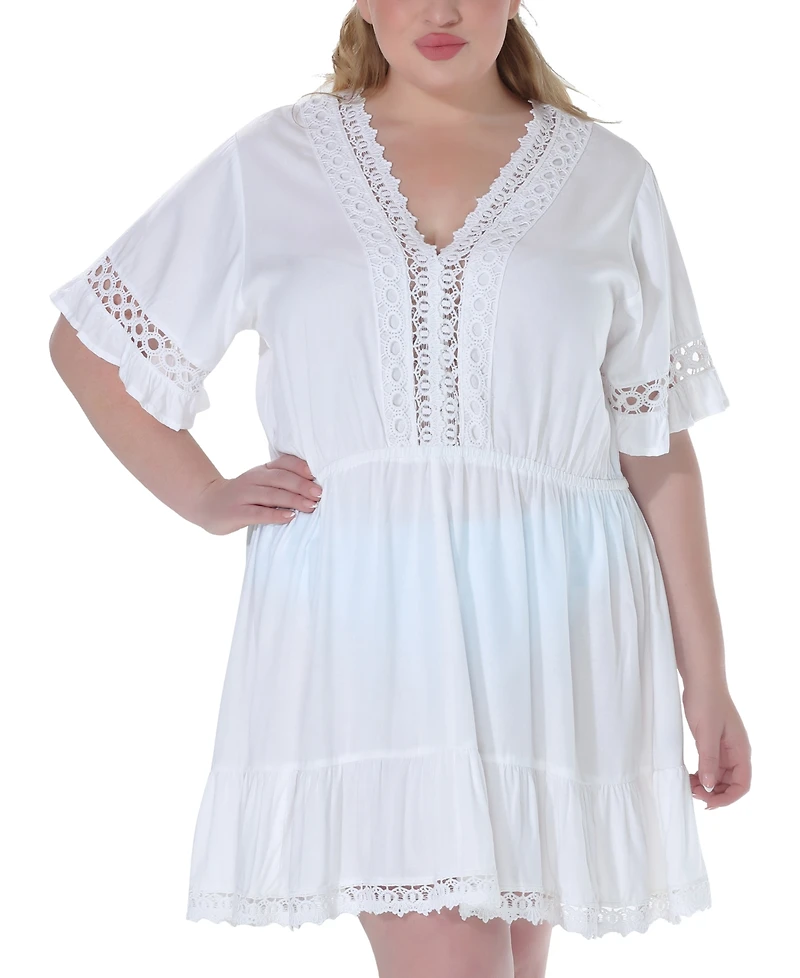 Raviya Plus Size Lace-Inset Mini Cover-Up Dress
