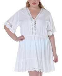 Raviya Plus Size Lace-Inset Mini Cover-Up Dress
