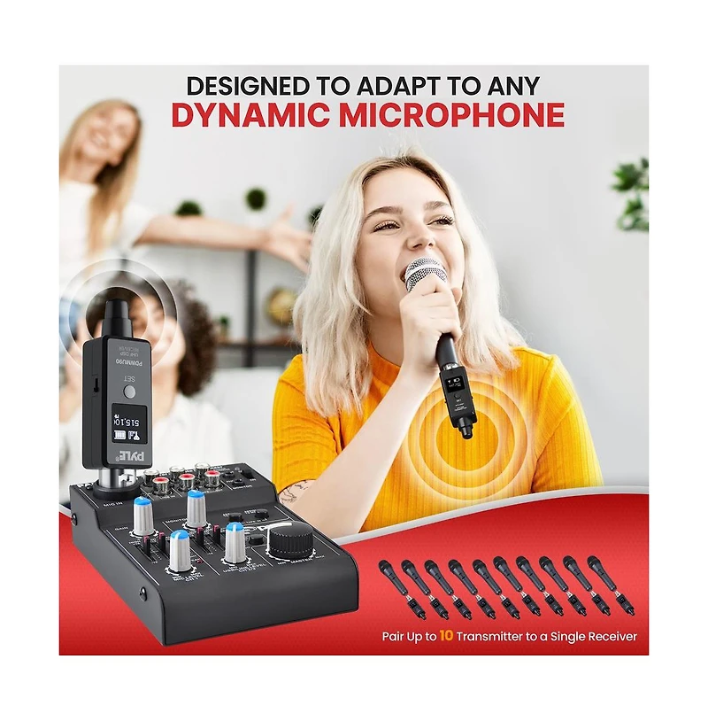 Pyle Multifunctional Uhf Wireless Adapter for Dynamic Microphones - 48k Uhf Digital, Usb Rechargeable, Up to 90ft Range