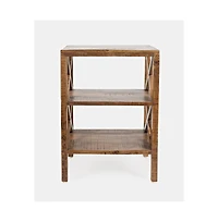 Jofran Global Archive Solid Wood Rustic Modern X-Side Accent Bookcase with Two Shelves