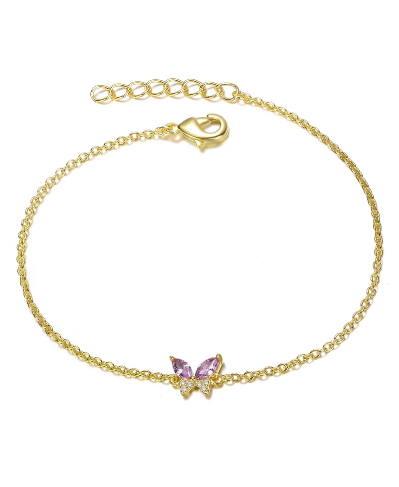 14k Gold Plated with Pink Cubic Zirconia Butterfly Charm Bracelet