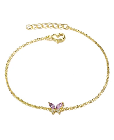 14k Gold Plated with Pink Cubic Zirconia Butterfly Charm Bracelet