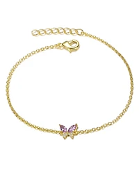 14k Gold Plated with Pink Cubic Zirconia Butterfly Charm Bracelet