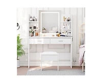 gaomon Vanity Desk with Mirror and Lights, Makeup Vanity Set w/Desk and Stool, Power Outlet, Makeup Vanity Desk with 6 Storage Shelves