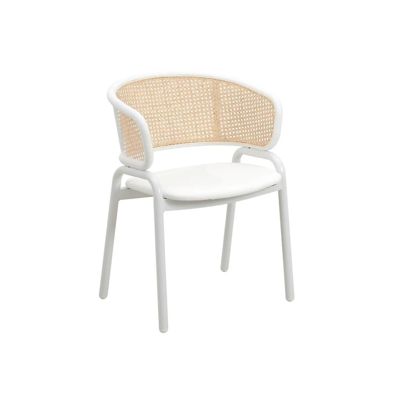 LeisureMod Dining Chair with White Powder Coated Steel Legs and Wicker Back, Set of 2