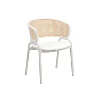 LeisureMod Dining Chair with White Powder Coated Steel Legs and Wicker Back, Set of 2