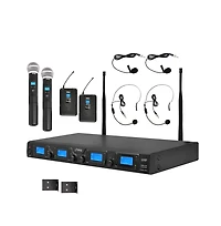 Pyle 4-Channel Uhf Wireless Microphone System Kit with (2) Handheld Mics, (2) Beltpack Transmitters, (2) Lavalier Mics & (2) Headset Mics