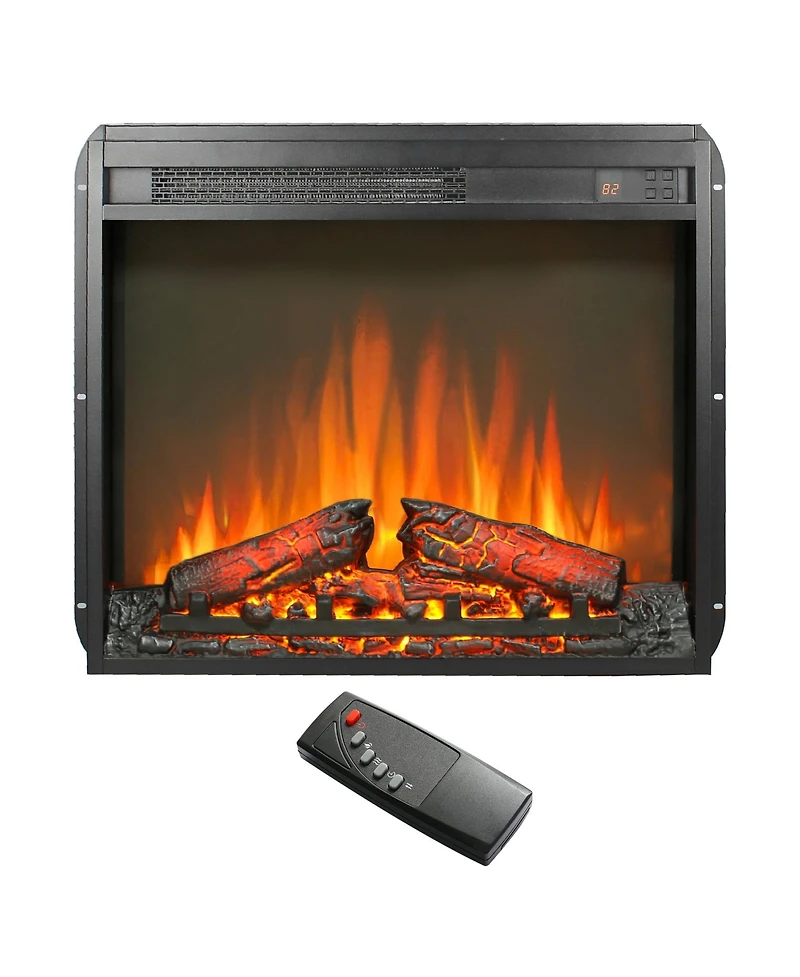 Mondawe 23Inch Electric Fireplace,Ultra Thin Heater With Log Set&Realistic Flame And Remote Control