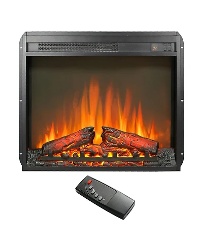 Mondawe 23Inch Electric Fireplace,Ultra Thin Heater With Log Set&Realistic Flame And Remote Control