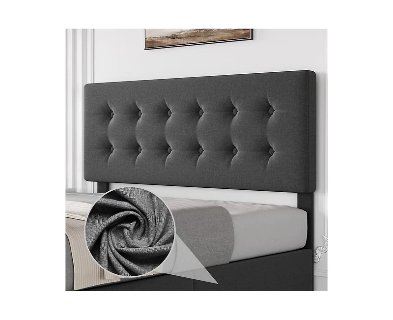 gaomon Queen Size Bed Frame with 4 Storage Drawers and Headboard, Linen Upholstered Platform Bed Frame with Wooden Slats Support, Button Tufted Design