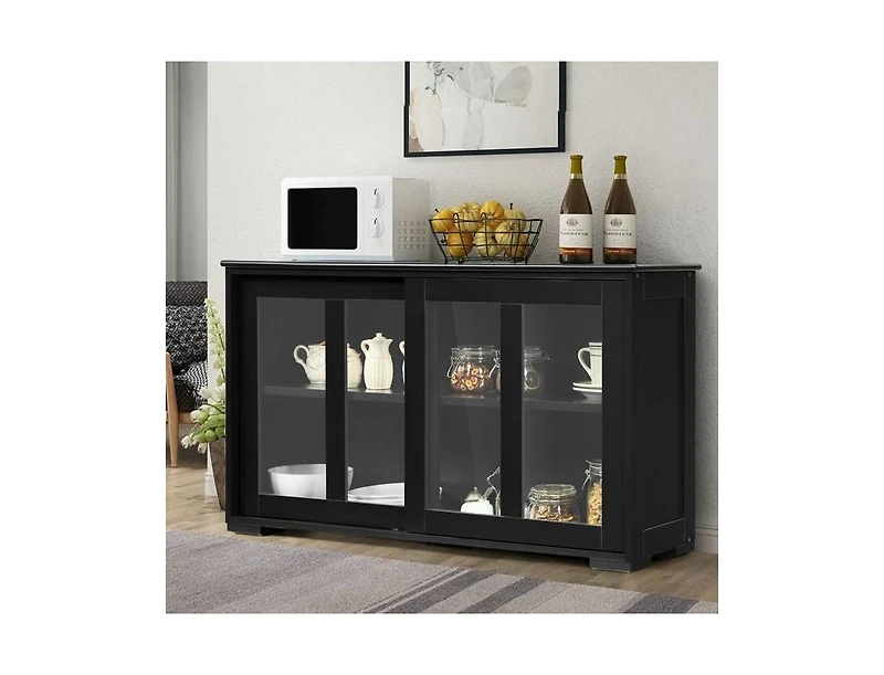 Wood Storage Cabinet with Glass Sliding Doors – Buffet Sideboard for Kitchen, Dining Room, or Living Room