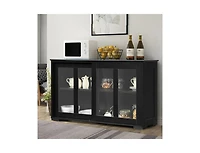 Wood Storage Cabinet with Glass Sliding Doors – Buffet Sideboard for Kitchen, Dining Room, or Living Room