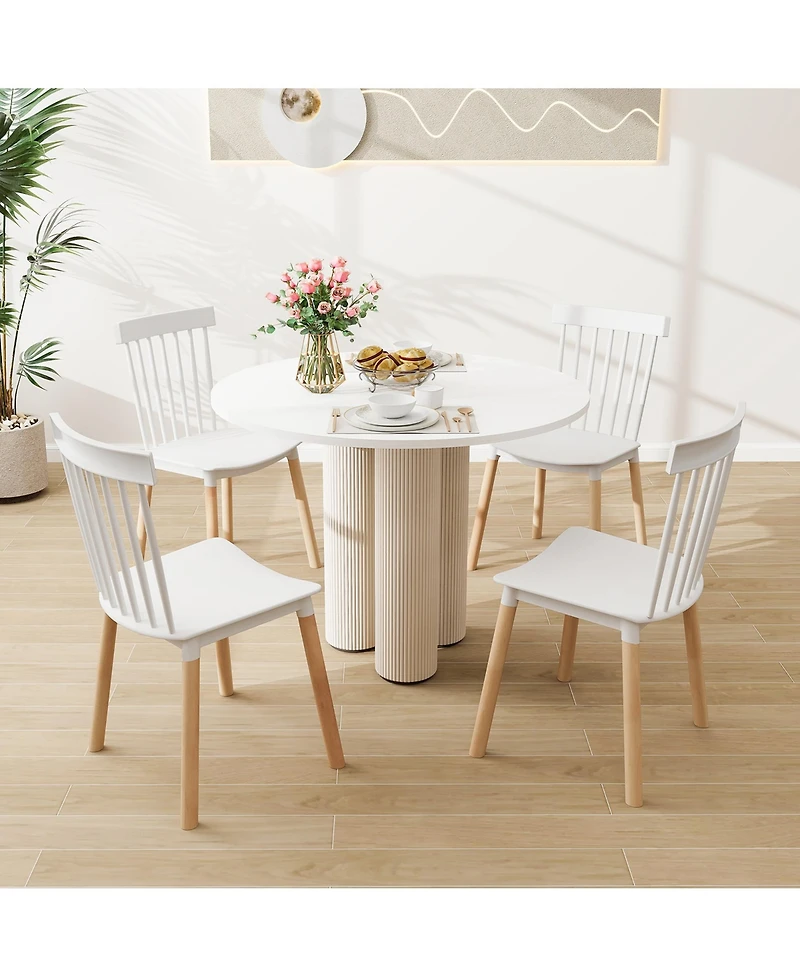 Gymax Set of 4 Windsor Dining Chairs w/ Spindle Backs & Curved Seats