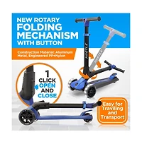 Hurtle 3-Wheel Foldable Kids Scooter With Led Wheel Lights - Blue